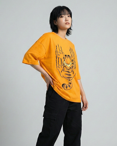 Garfield Graphic Drop Shoulder Oversized Tee Yellow