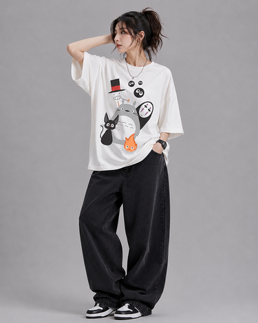 Cats Life Graphic Drop Shoulder Oversized T-shirt