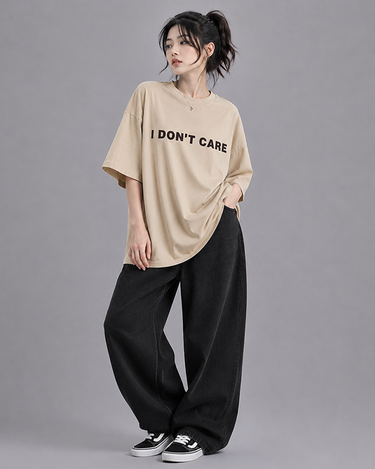 I Don’t Care Graphic Drop Shoulder Oversized T-shirt