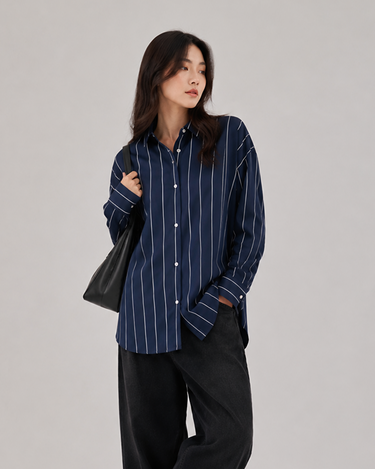 Monarch Navy Stripe Oversized Button-Up Shirt