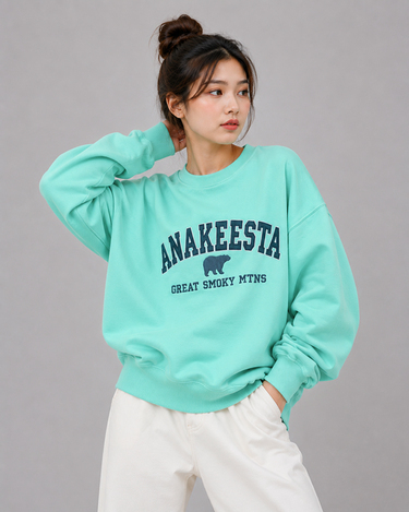 Anakeesta Bear Embroidered Sweatshirt Aqua Mint