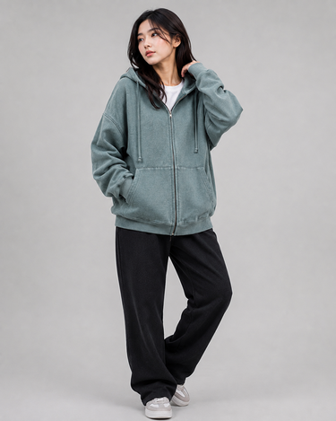 Vintage Wash Oversized Zipper Hood