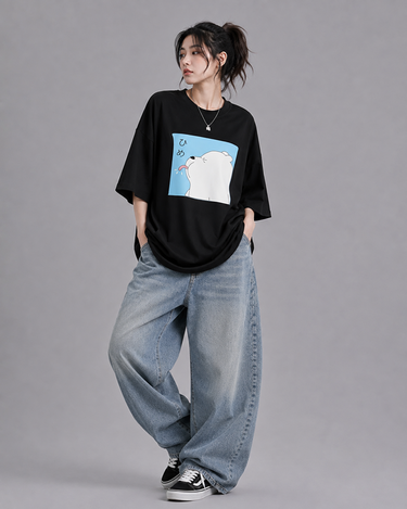 Ice Bear Graphic Drop Shoulder Oversized T-shirt