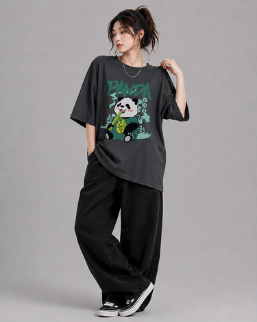 Panda Eat Graphic Drop Shoulder Oversized T-shirt