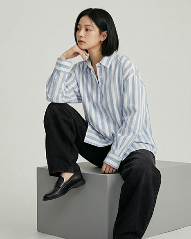 Oxford Slate Stripe Oversized Button-Up Shirt