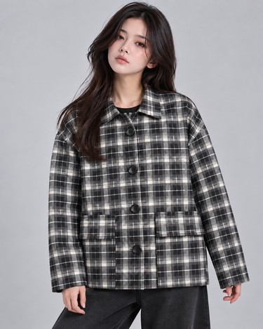 Midnight Heritage Plaid Oversized Coat Jacket
