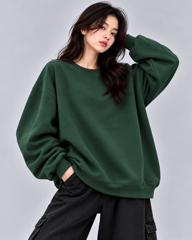 Basic Oversized Fit Sweatshirt Forest Green