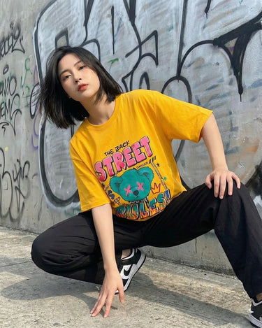Street Rules Graphic Drop Shoulder Oversized Tee Yellow