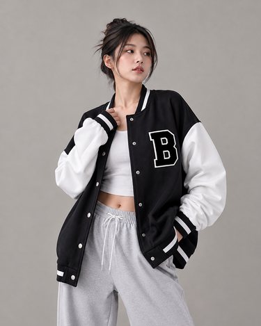Graphic Letter Button Down Baseball Jacket