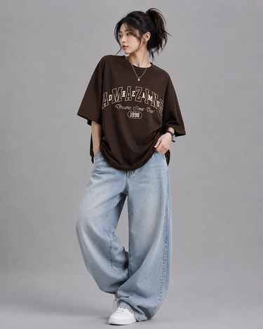 Amazing Dreams Graphic Drop Shoulder Oversized T-shirt Brown