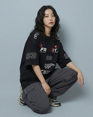 Team FR Chicago Graphic Drop Shoulder Oversized T-shirt Black