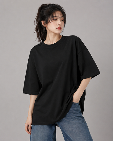 Womens Basic Oversized Drop Shoulder Tee Black