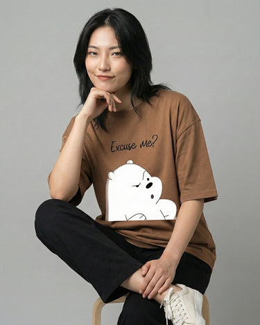 Excuse Me Bear Graphic Drop Shoulder Oversized Tee