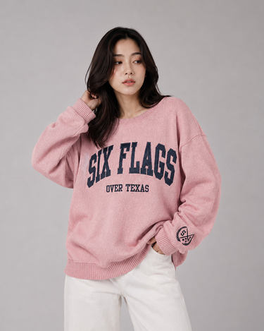 Six Flag Embroidered Irish Knitted Sweater Pink