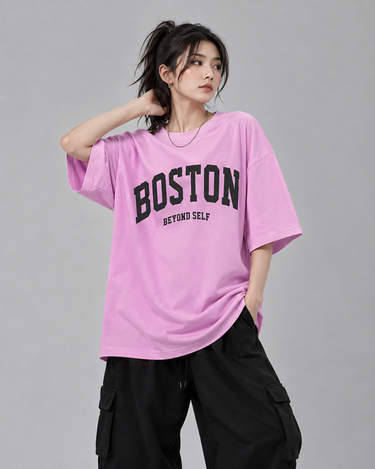 Boston Graphic Drop Shoulder Oversized T-shirt Lavender