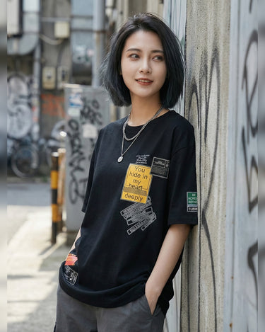 You Hide In My Heart Graphic Drop Shoulder Oversized Tee