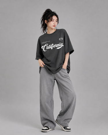 California Graphic Drop Shoulder Oversized T-shirt D-Grey