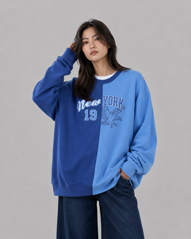 New York Spliced Sweatshirt Teal&Blue Split