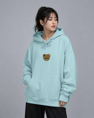 Mini Bear Embroidered Patched Oversized Pullover Hood