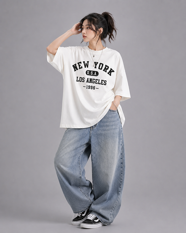 New York Graphic Drop Shoulder Oversized T-shirt White
