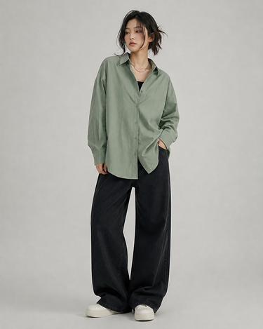 Women's Oversized Pastel Green Button-Up Shirt
