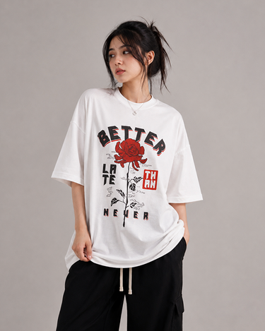 Better Late Than Never Graphic Drop Shoulder Oversized Tee