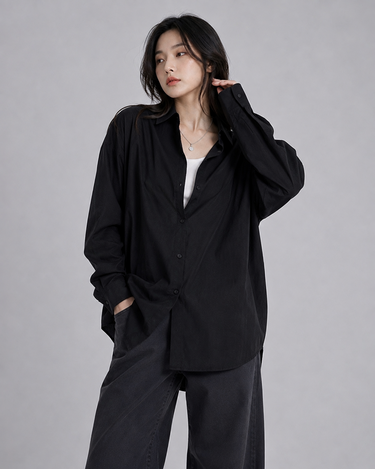 Women's Oversized Black Button-Up Shirt