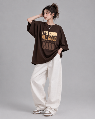 Its Good Graphic Drop Shoulder Oversized T-shirt Brown