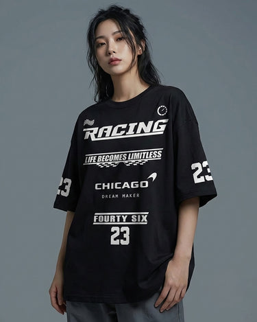 Team FR Dream Maker Chicago Graphic Drop Shoulder Oversized T-shirt Black