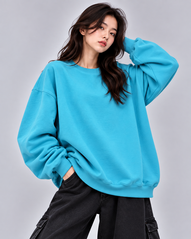 Basic Oversized Fit Sweatshirt Aqua Blue