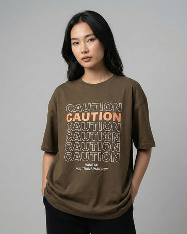 Caution Graphic Drop Shoulder Oversized Tee