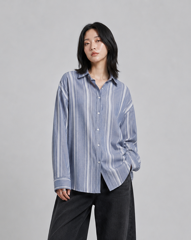 Blue Haze Striped Oversized Button-Up Shirt