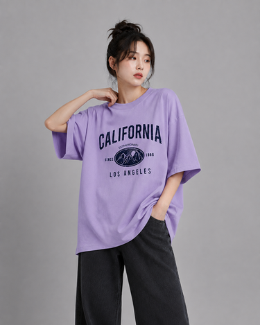 LA California Graphic Drop Shoulder Oversized T-shirt Lavender