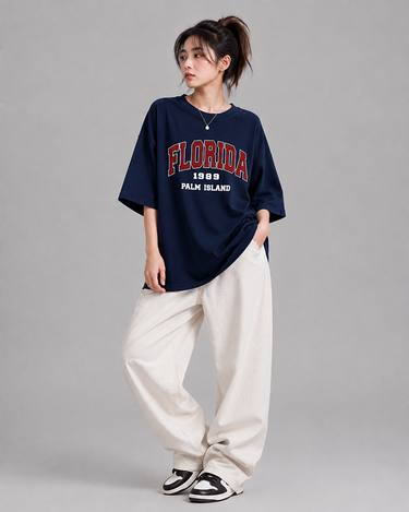 Florida Graphic Drop Shoulder Oversized T-shirt Navy