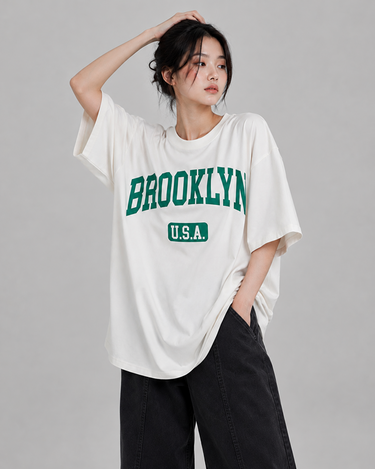 Brooklyn USA Graphic Drop Shoulder Oversized T-shirt White