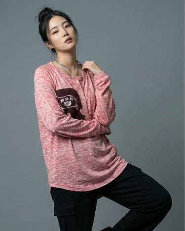Henley Style R Athletic Long Sleeve Oversized Tee Peach