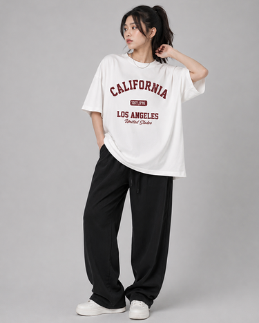 LA California Graphic Drop Shoulder Oversized T-shirt White