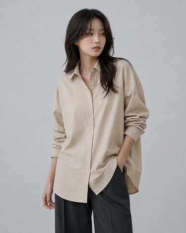 Women's Oversized Beige Button-Up Shirt