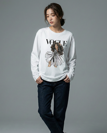 Vogue Girl Graphic Long Sleeve Oversized Tee