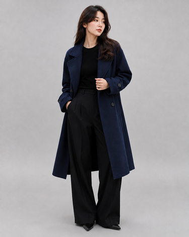 Heritage Old Money Oversized Long Coat Navy