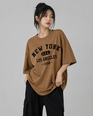 New York Graphic Drop Shoulder Oversized T-shirt Coffee