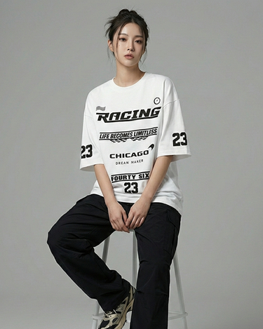 Team FR Dream Maker Chicago Graphic Drop Shoulder Oversized T-shirt White