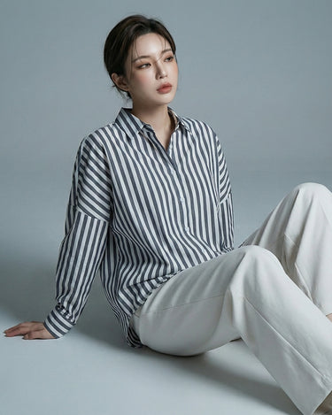 Women's Oversized Black White Button-Up Shirt