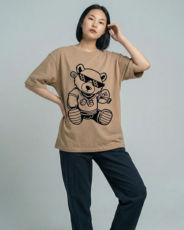 Mocha Bear Graphic Drop Shoulder Oversized Tee
