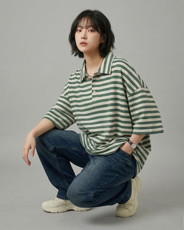 Classic Boardwalk Stripe Oversized Collared Tee