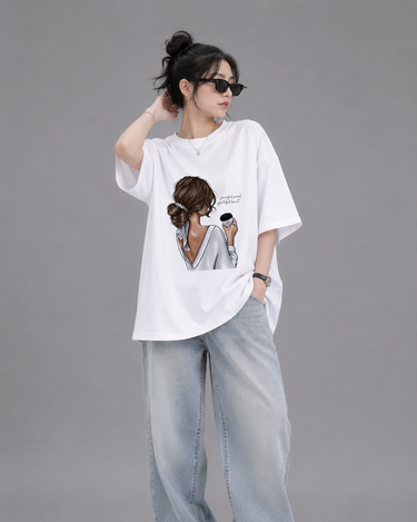 Coffee Girl Graphic Drop Shoulder Oversized T-shirt