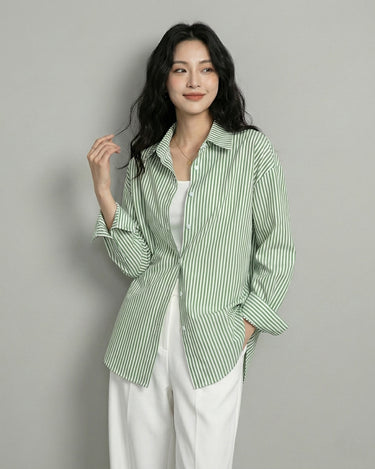 Women's Oversized Pastel Striped Button-Up Shirt