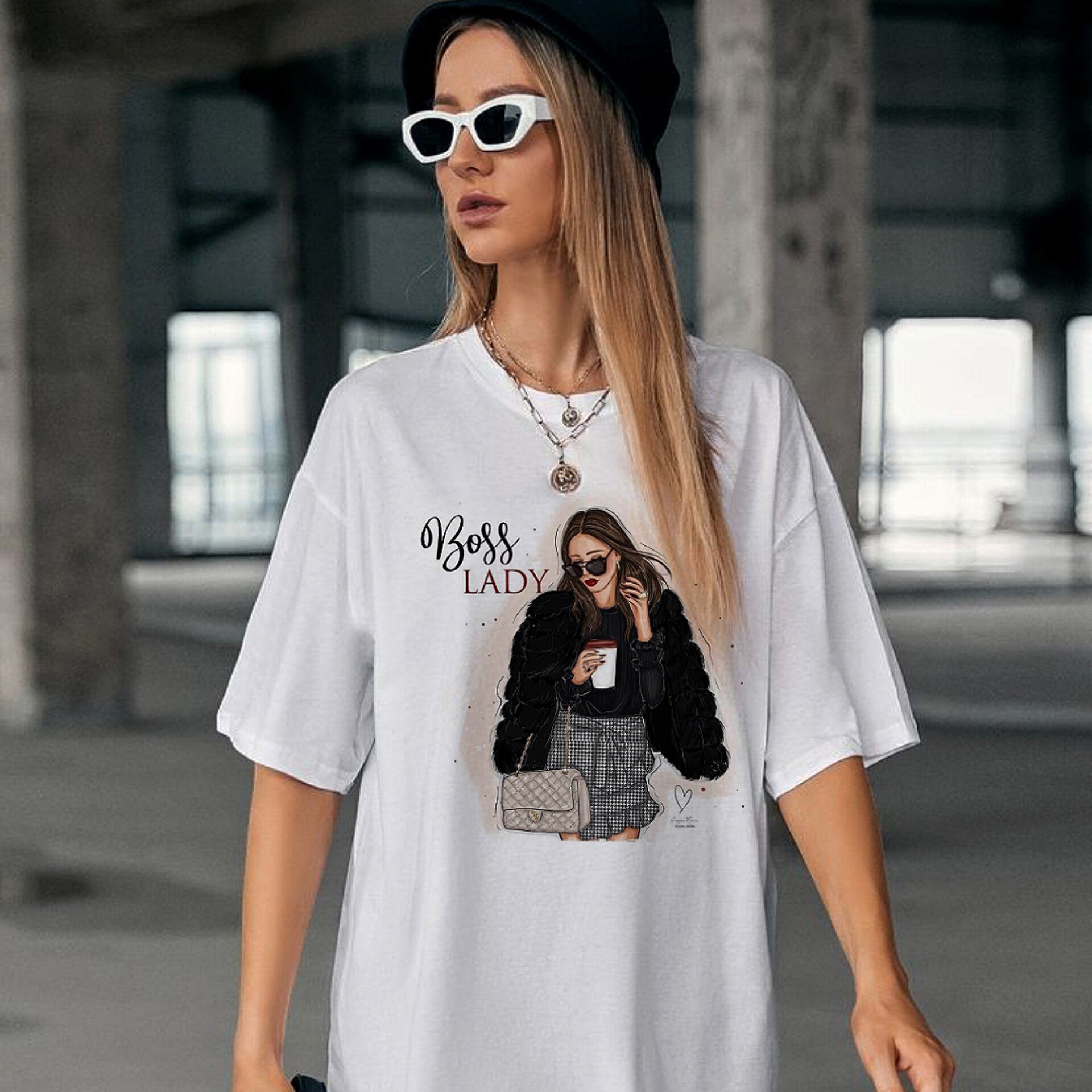 Boss Girl Graphic Drop Shoulder Oversized Tee - Main Image