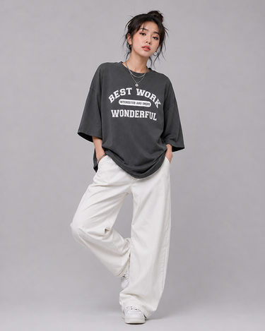 Work Wonderful Drop Shoulder Graphic Oversized Tee