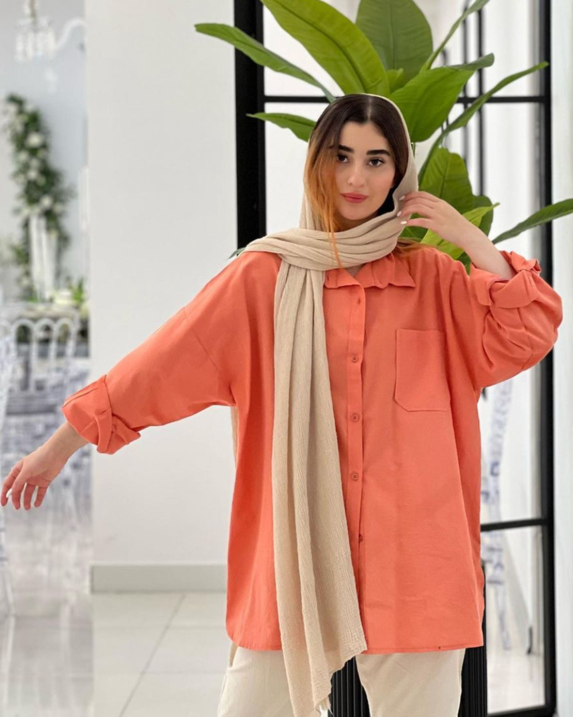 Button Up Pumpkin Orange Oversized Shirt